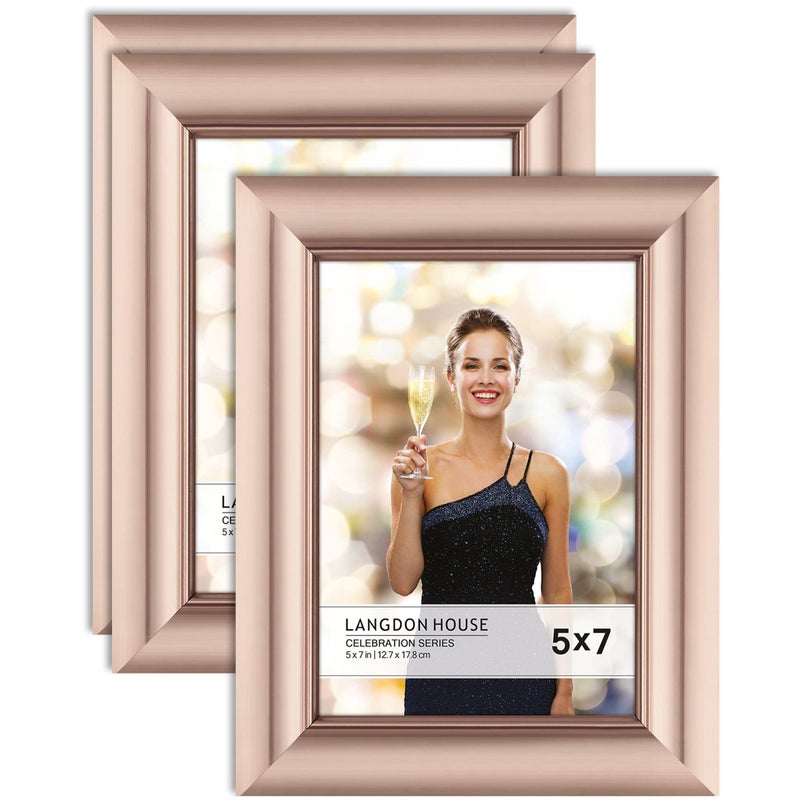 Langdon House 5x7 Picture Frames (Rose Gold, 3 Pack), Contemporary Glam Photo Frames 5 x 7, Wall Mount or Table Top, Celebration Collection - Image 1